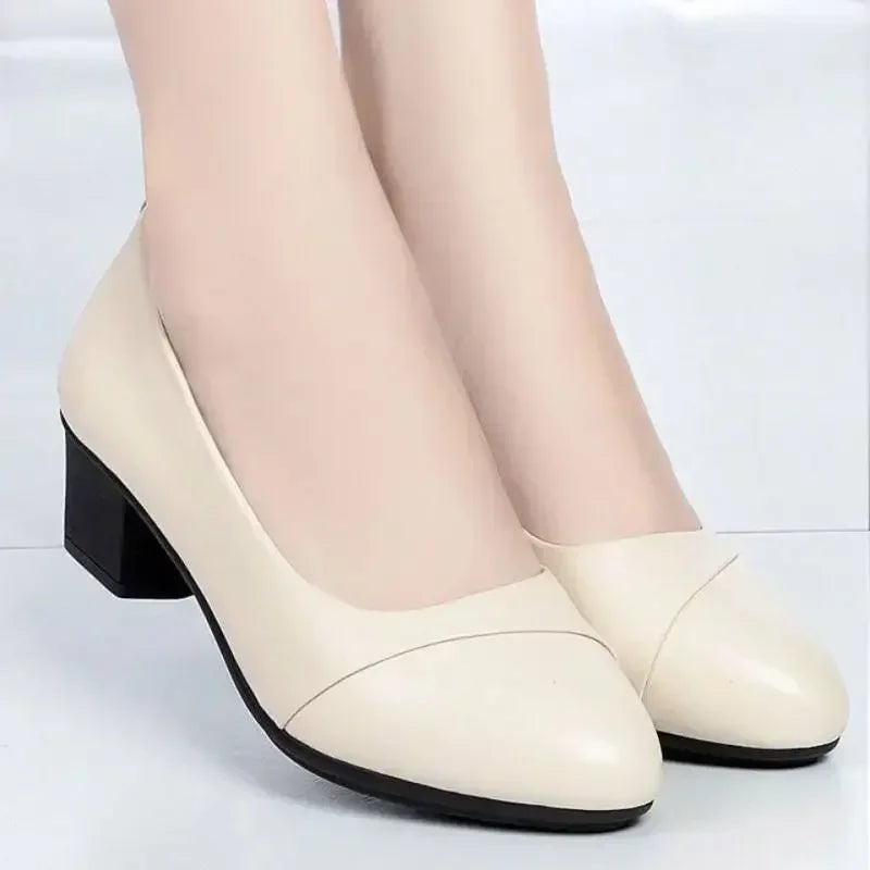 Square Heel Loafer Pumps with Pointed Toe, Slip-On