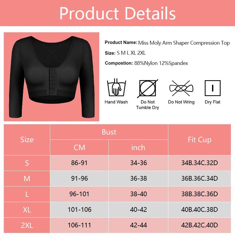 Arm Shaper Compression Top with Posture Corrector & Front Closure | OWNLUXE