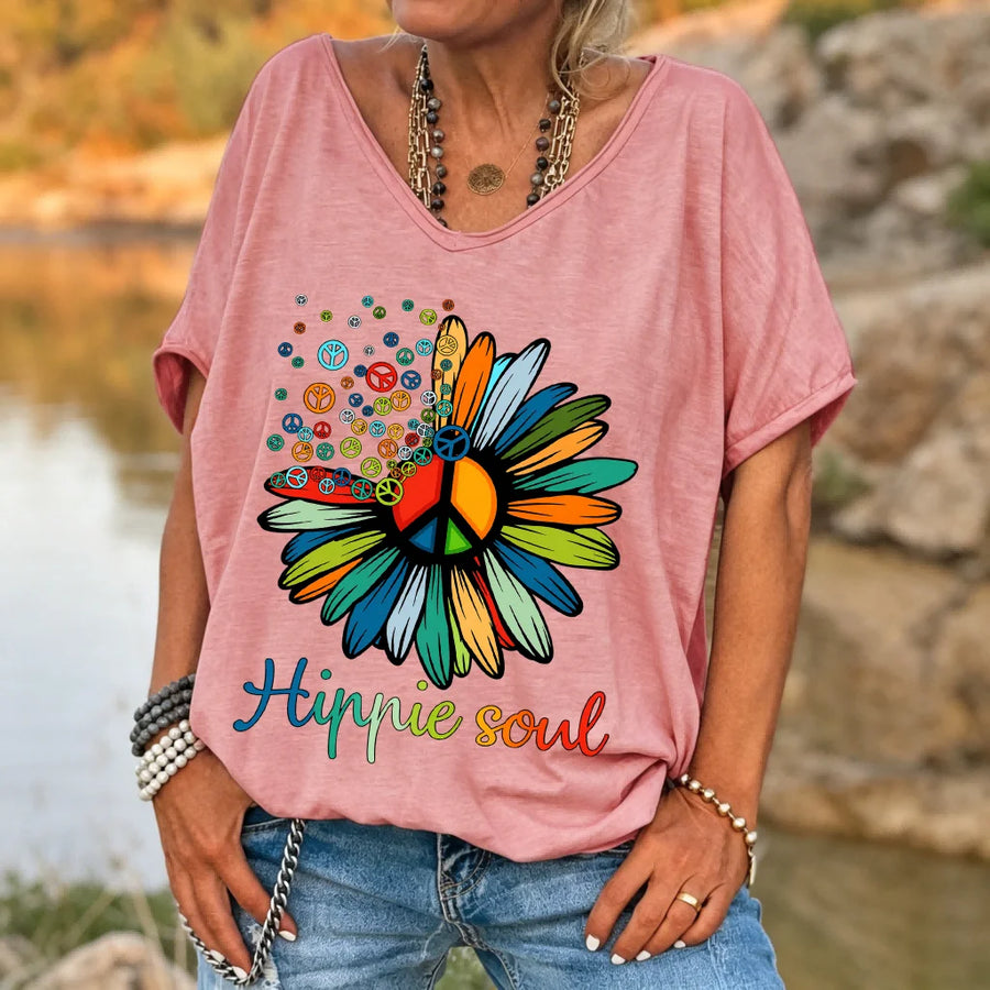 Floral V-Neck Short-Sleeve Vintage Blouse | OWNLUXE