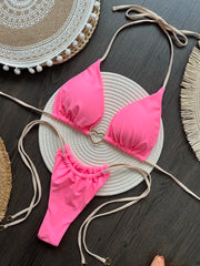 Halter Thong Solid Bikini Set | OWNLUXE