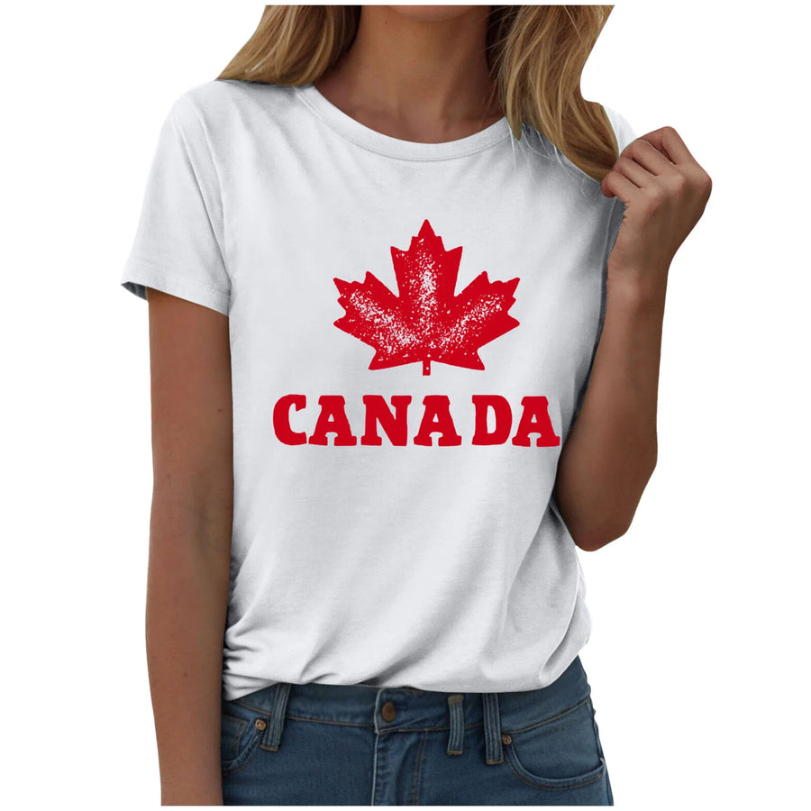 Canada Day Print T-Shirt Round Neck Short Sleeve | OWNLUXE