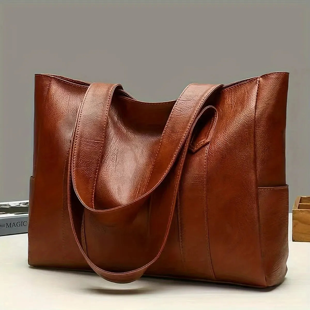 Vintage PU Tote Bag – Structured Casual Everyday Handbag