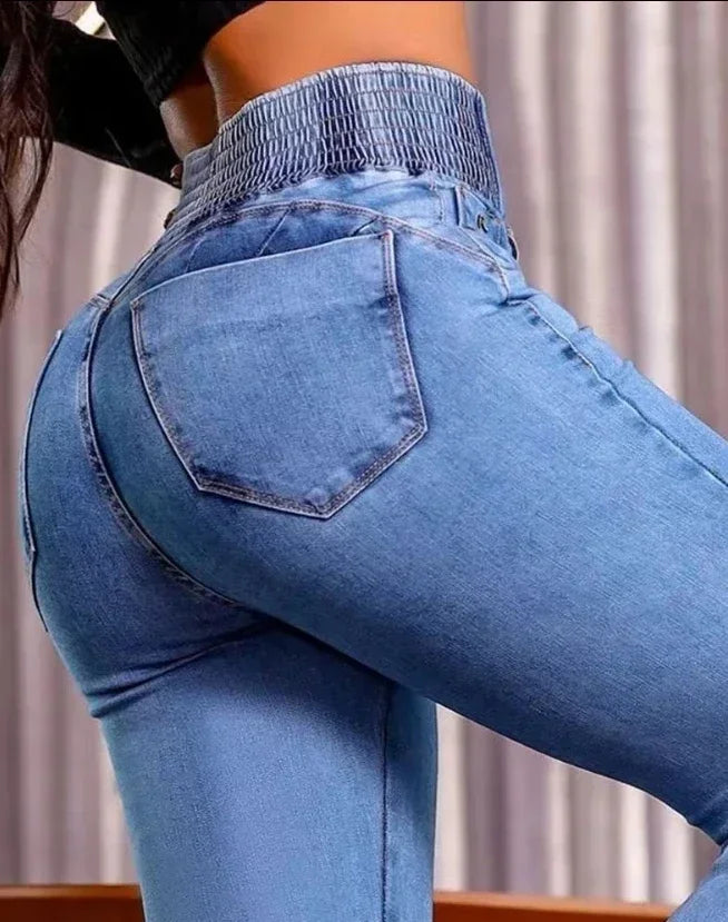 Plaid Slim Boyfriend Jeans – High-Stretch Ankle-Length