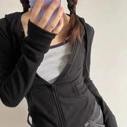 Cropped Hooded Zip-Up Long-Sleeve Jacket | OWNLUXE