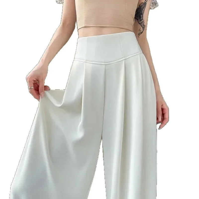 Women's High Waist Wide Leg Suit Pants - Straight Cut Floor Length Trousers