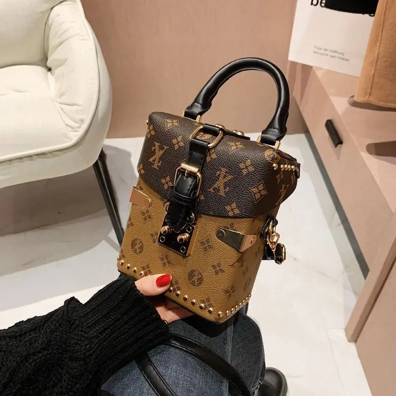 Retro Floral Mini Bucket Bag – Women's Casual Crossbody with Lock Buckle
