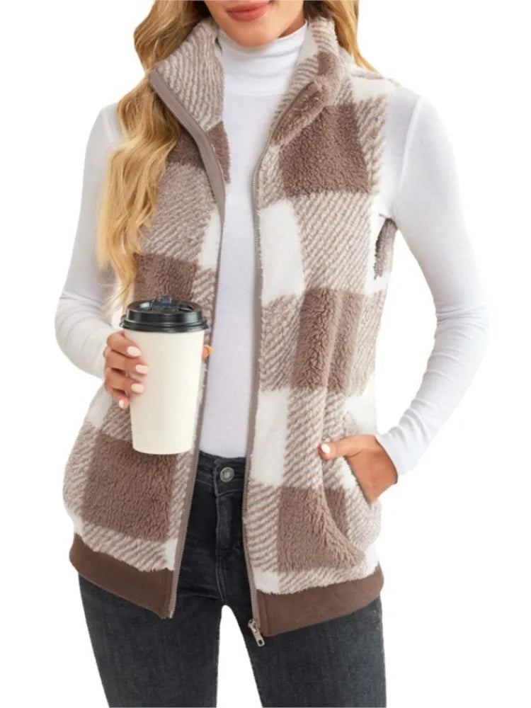 Women's Sleeveless Plaid Coat | OWNLUXE