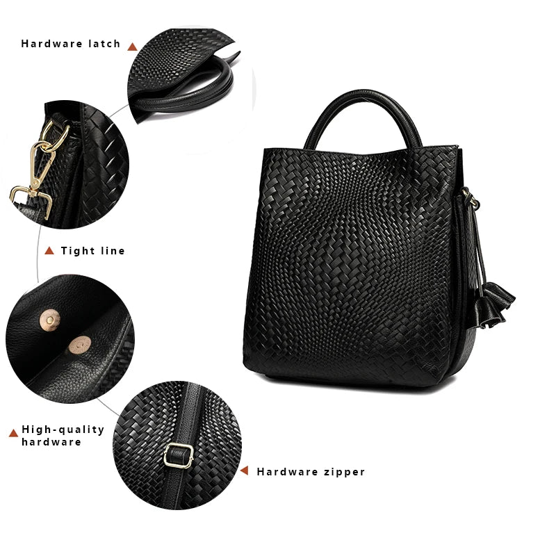Cowhide Leather Woven Handbag | OWNLUXE