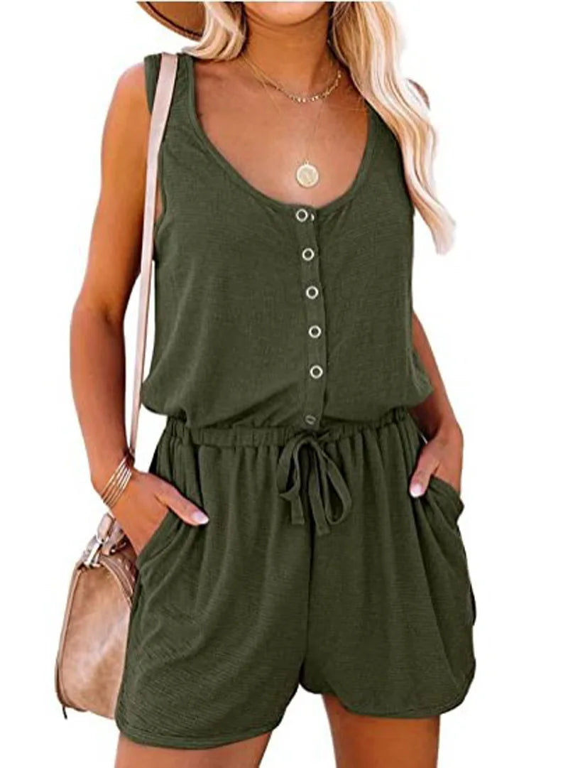 High-Waist Drawstring Sleeveless Relaxed-Fit Jumpsuit | OWNLUXE