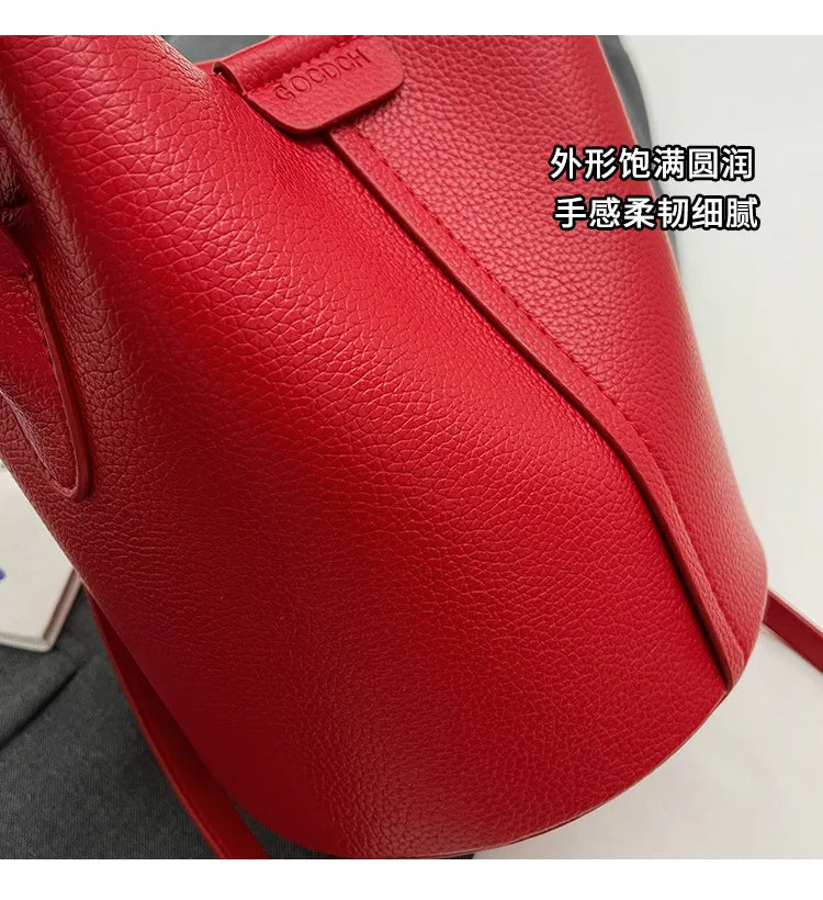 PU Leather Bucket Bag (Red) | OWNLUXE
