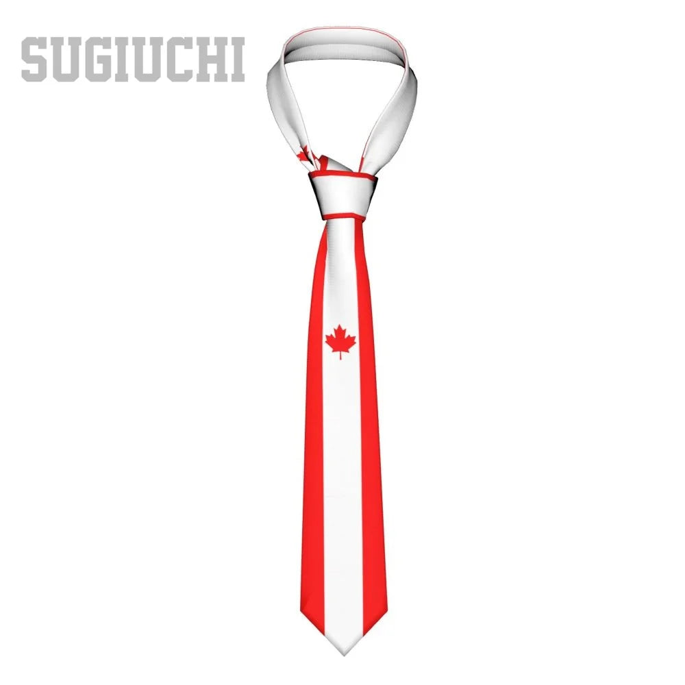 Canada Flag Emblem Neck Tie – Slim Plaid Tie for Wedding, Business & Canada Day