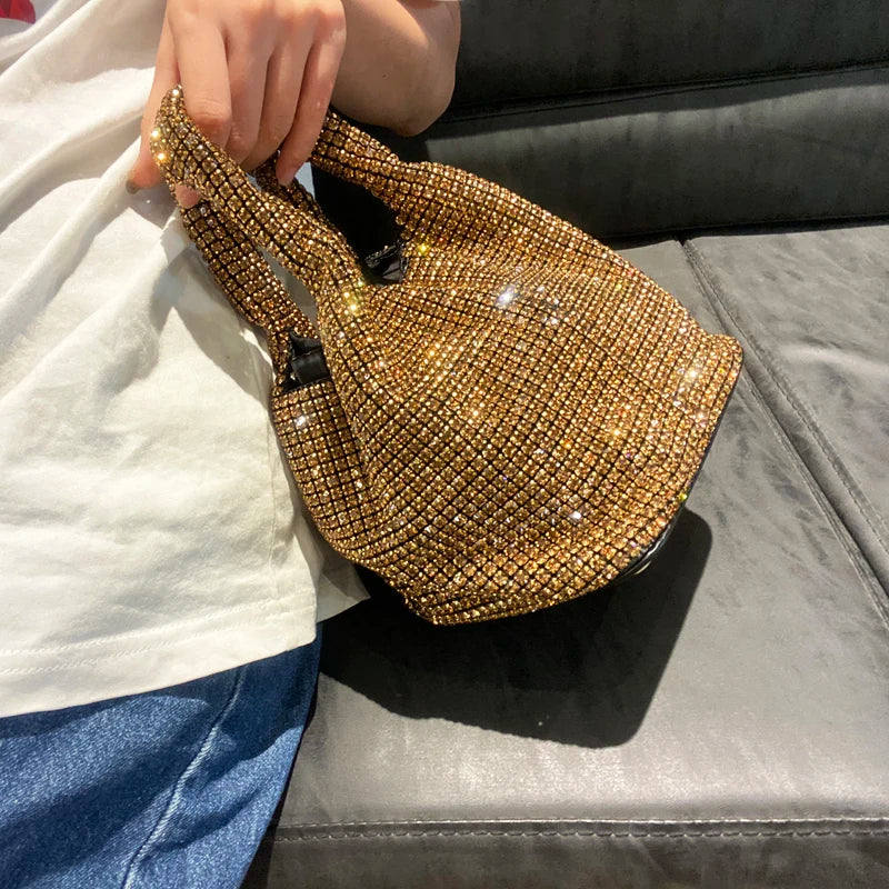 Crystal Bucket Evening Bag (Gold) | OWNLUXE