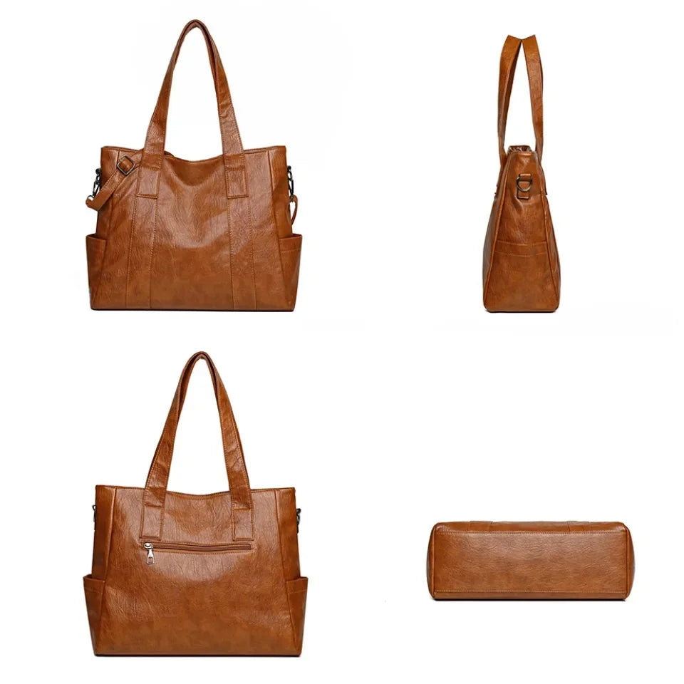 Vintage Shoulder Crossbody Bag – Soft PU Multi-Pocket Tote
