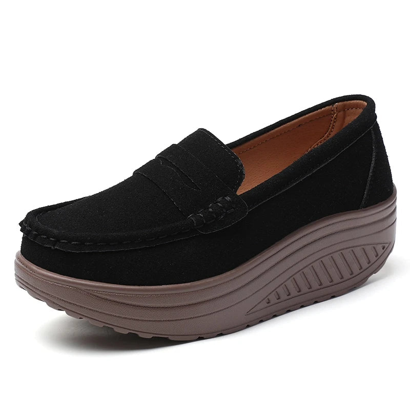 Women's Suede Platform Loafers - Slip-on Flats | OWNLUXE