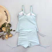 Light Blue Flower Print Tankini Set | OWNLUXE