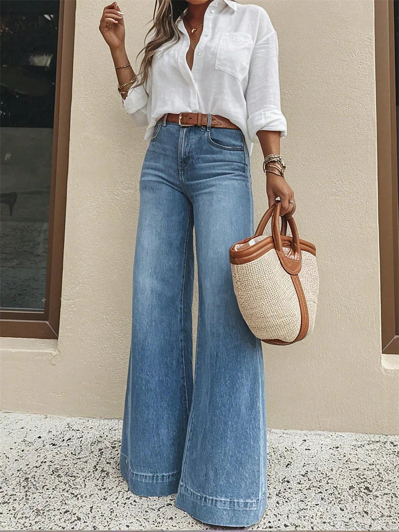 Women's High Waist Wide Leg Denim Pants | OWNLUXE