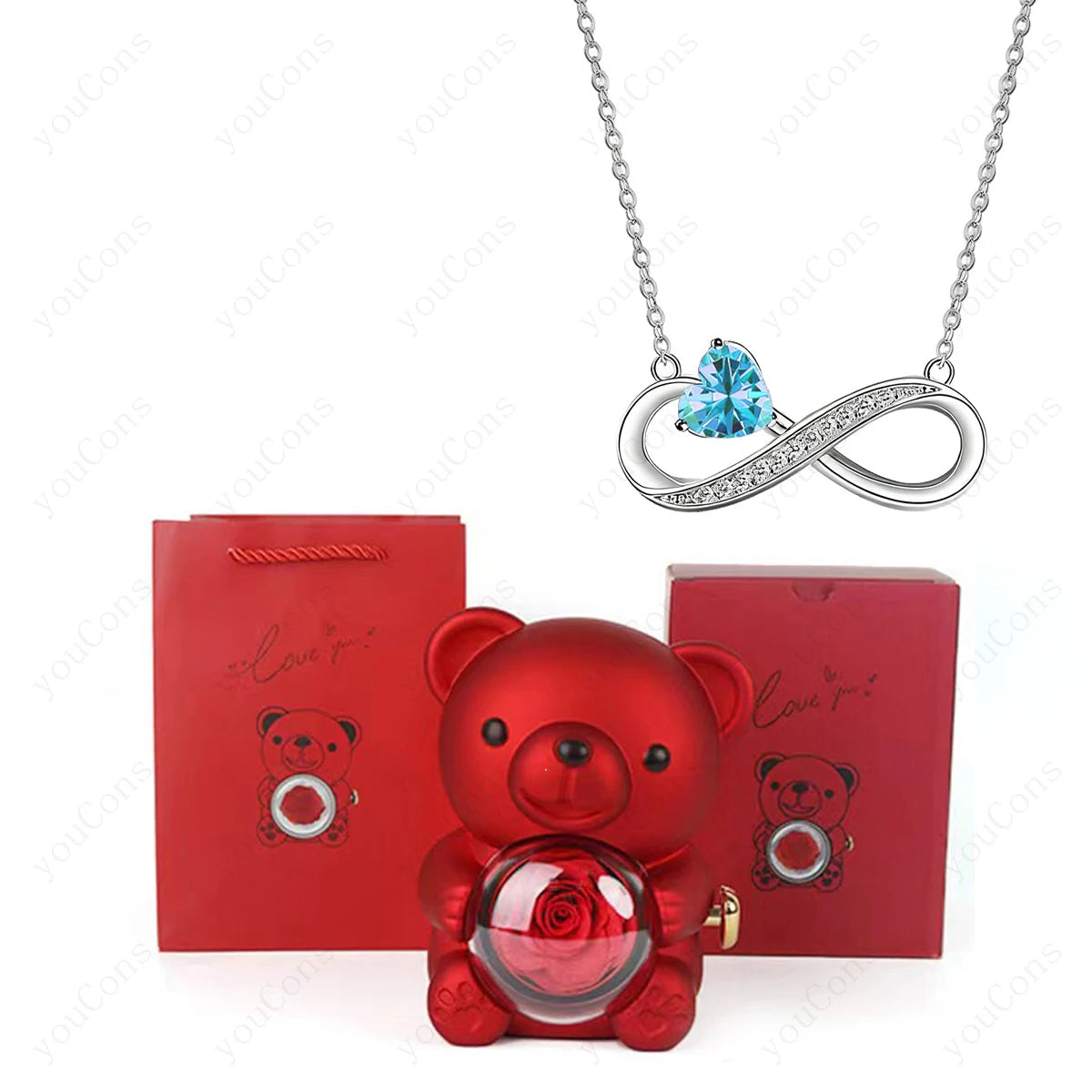 Heart Pendant Necklace Gift Set — Rose Bear Gift Box for Women | OWNLUXE