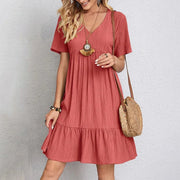V-Neck Pleated A-Line Dress | OWNLUXE