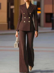 Striped Double-Breasted Blazer & Pant Suit | OWNLUXE