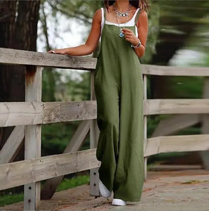 Chic Summer High-Waist Full-Length Jumpsuit – Skinny Casual Romper with Wide Leg Pants