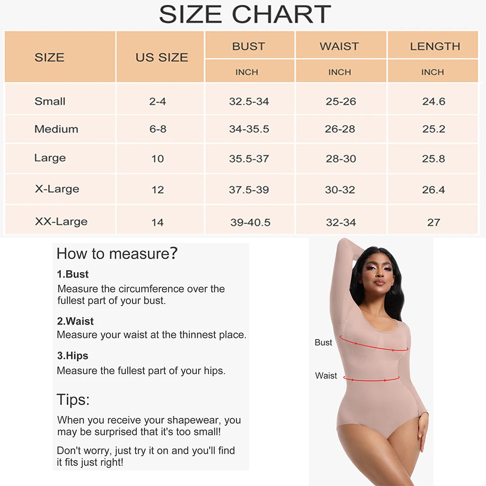 Thong Shapewear Bodysuit Long Sleeve Seamless Waist Shaper