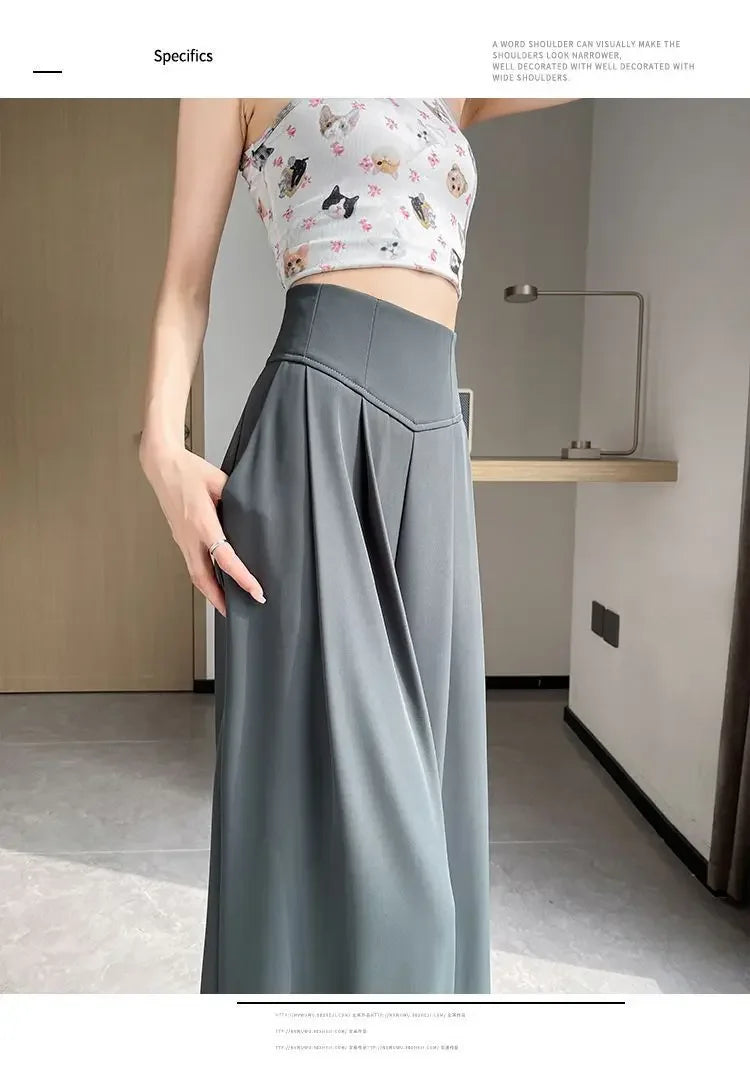 Women's High Waist Wide Leg Suit Pants - Straight Cut Floor Length Trousers