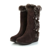 Women’s Faux Fur Slip-On Winter Snow Boots, Mid-Calf