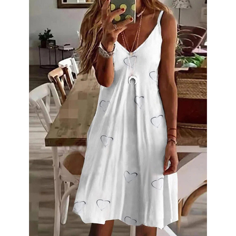 Floral Fit & Flare Knee-Length Casual Dress – V-Neck, Sleeveless, Pullover Style