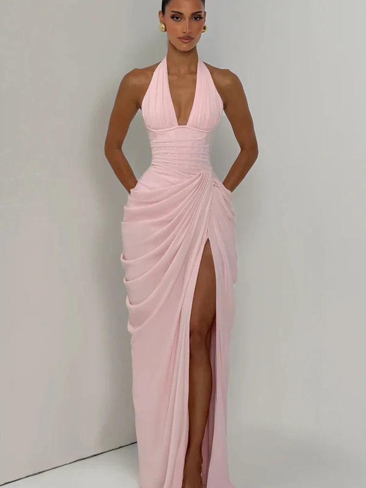 Women's Sleeveless Halter Maxi Dress | OWNLUXE