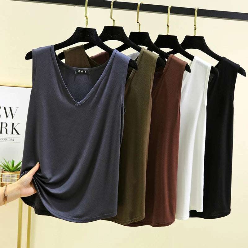 Vest V-Neck Sleeveless Relaxed-Fit Top | OWNLUXE