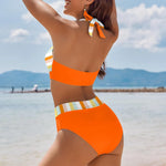 Load image into Gallery viewer, bikini Beach Colour Block Floral Printed Women&#39;s Swimsuit High Waist Two Piece For Teenagers biquinis feminino tendência 2024
