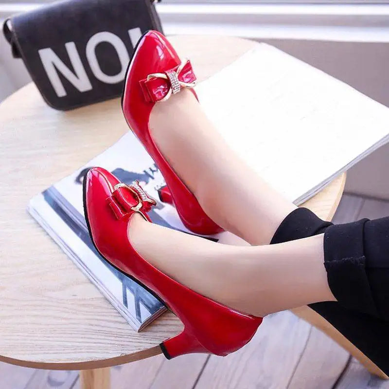 Bow Accent Patent Leather Low Heels | OWNLUXE