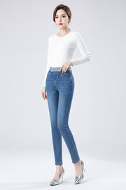 High-Waist Pencil Jeans – Stretch Denim (Dark Blue Style 1) | OWNLUXE