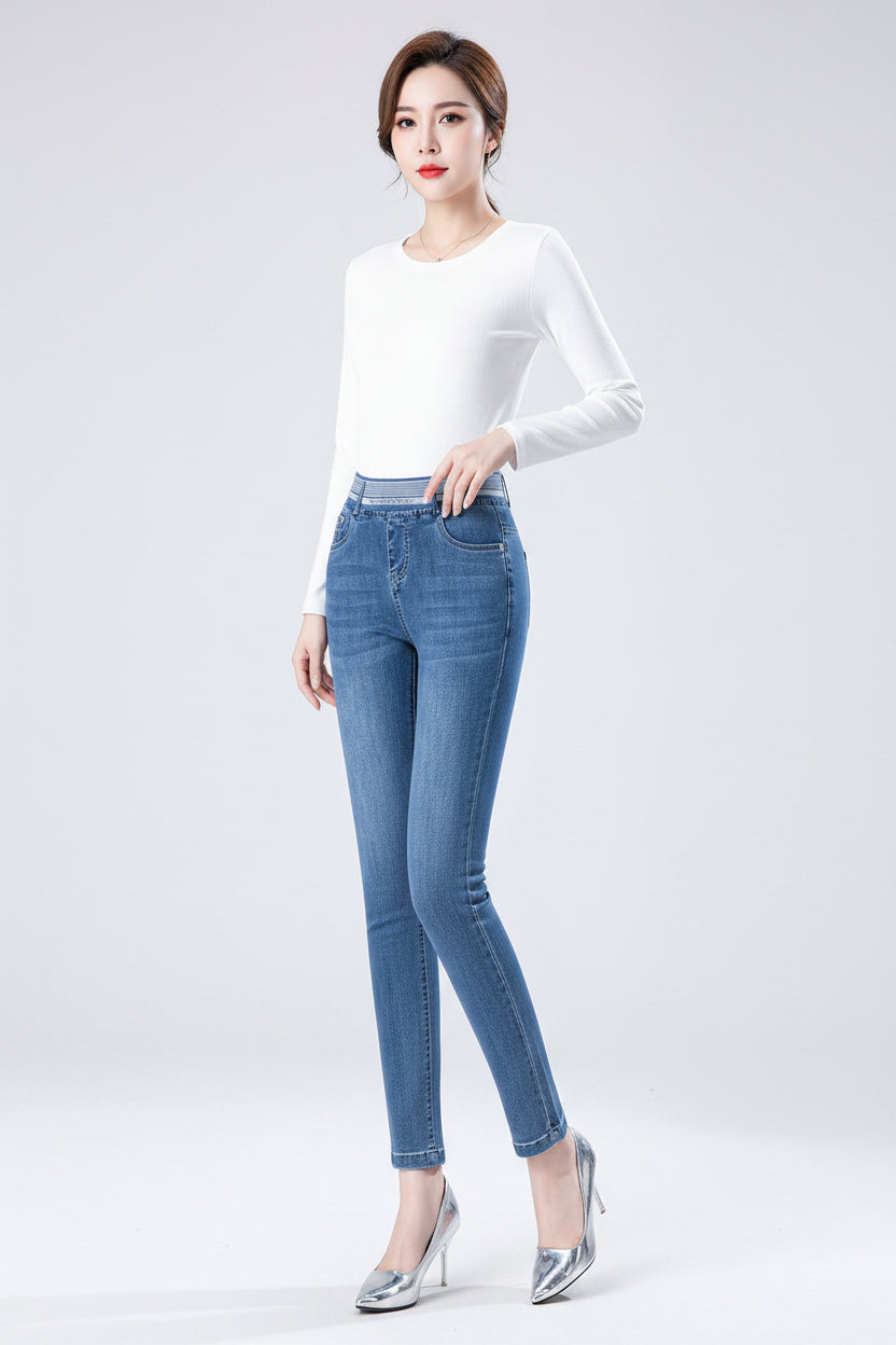 High-Waist Denim Skinny Vintage Pants | OWNLUXE