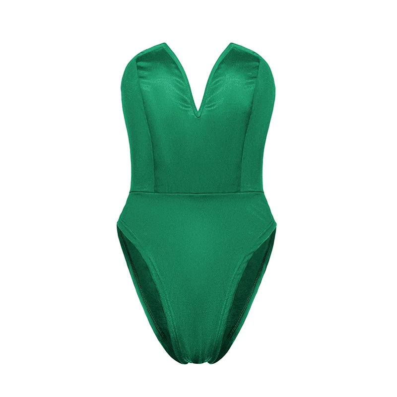 Deep V Neck Bodysuit Shapewear - Thong Waist Shaper with Underwire