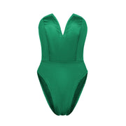 Deep V Neck Bodysuit Shapewear - Thong Waist Shaper with Underwire