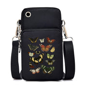 Mini Nylon Phone Crossbody Bag – Butterfly Print Neck Pouch with Zipper