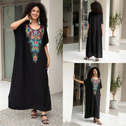 Embroidered V-Neck Short-Sleeve Swim Cover-Up | OWNLUXE