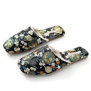 Plush Embroidered House Slippers with Rubber Sole