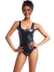 Faux Leather Wire-Free Bodysuit Shaper | OWNLUXE