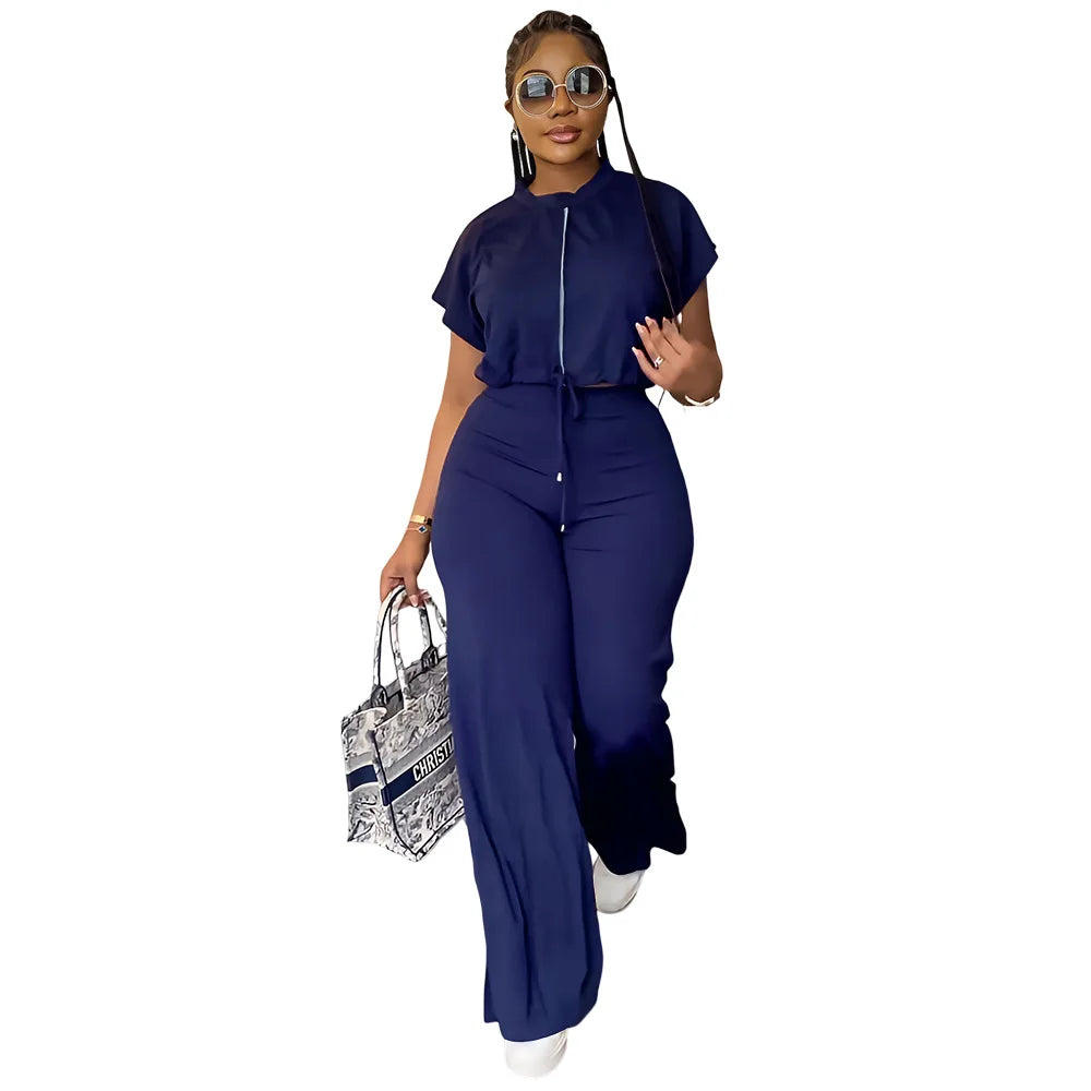 Women’s 2-Piece Lace-Up Top & Wide-Leg Pants Office Set