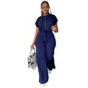 Women’s 2-Piece Lace-Up Top & Wide-Leg Pants Office Set