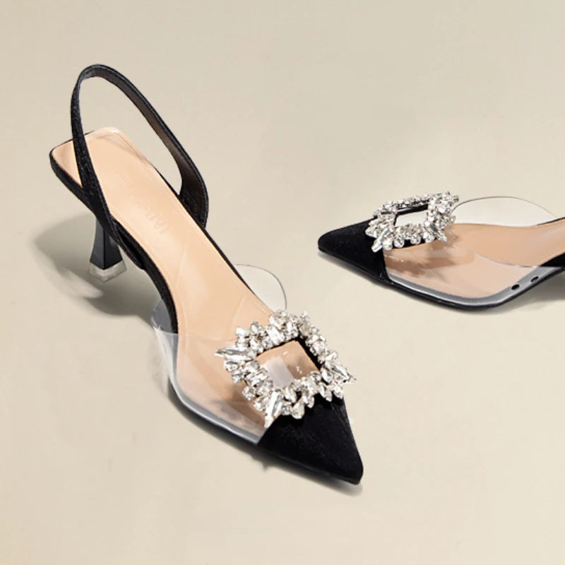 Pointed Toe Crystal Pumps – Medium Heel Office Shoes