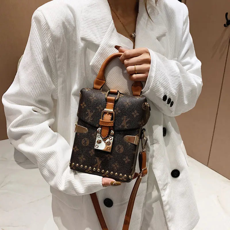 Retro Floral Mini Bucket Bag – Women's Casual Crossbody with Lock Buckle