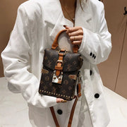 Retro Floral Mini Bucket Bag – Women's Casual Crossbody with Lock Buckle