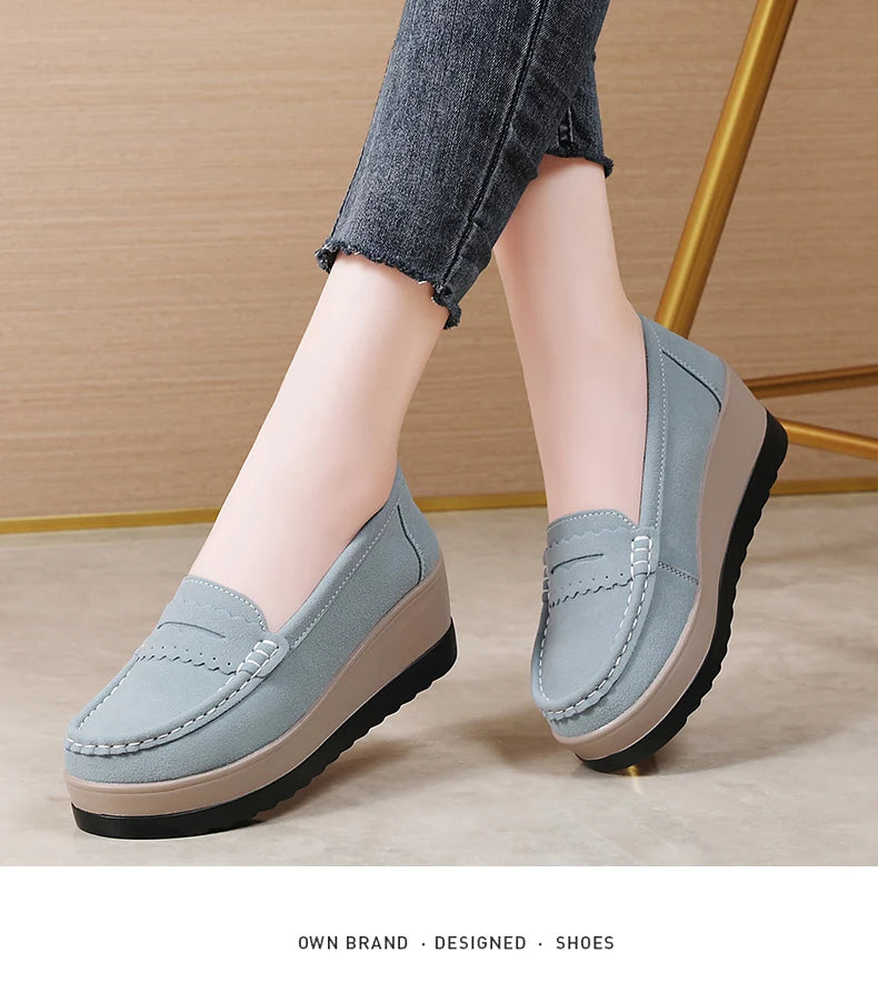 Women's Suede Platform Loafers - Slip-on Flats | OWNLUXE