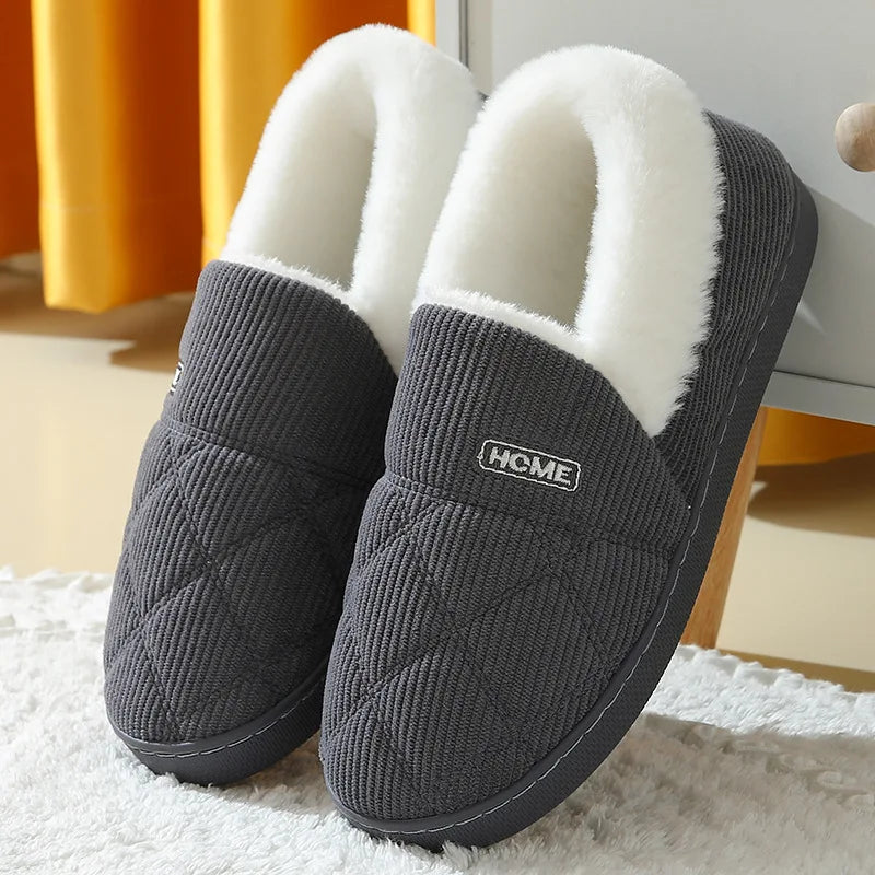 Evshine Winter Fur Plush Slippers – Soft Sole Home Shoes