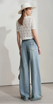 Women’s Wide-Leg Light Wash Jeans – Low-Waist Summer Style