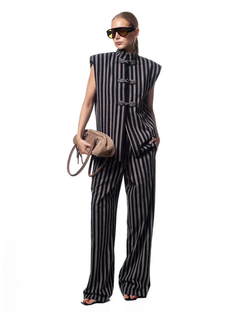 Women's Wide Leg Sleeveless Striped Pants | OWNLUXE