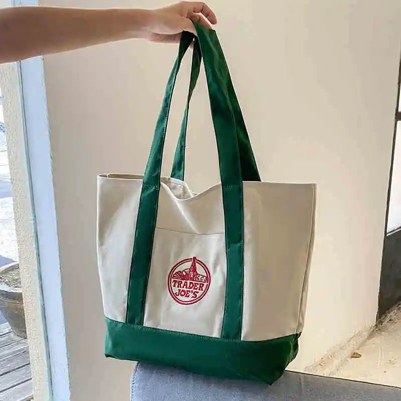Spacious Canvas Embroidered Tote Bag | OWNLUXE